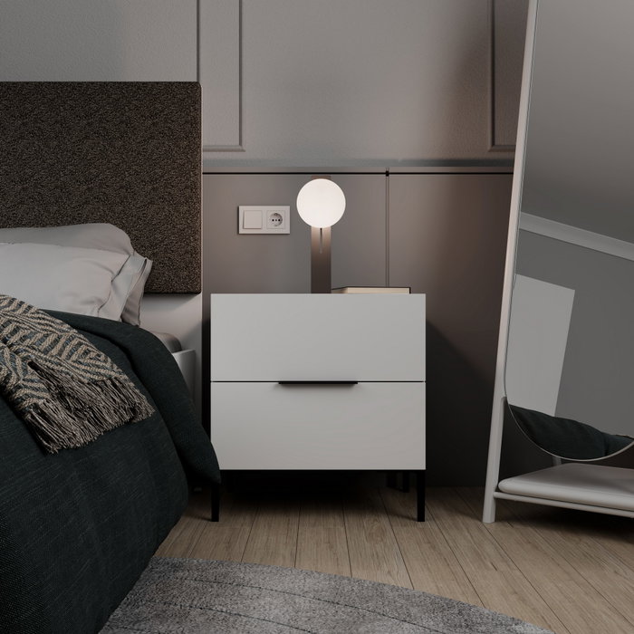Hanah Home Mesilla de noche Kmd-1720-Dd-1, color Blanco, 2 cajones, 55x59x44 cm